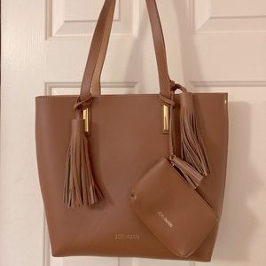 Joy & Iman leather tote w/ wristlet & detachable canvas purse insert w/ strap